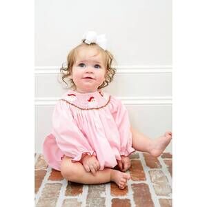 NEW RUTH AND RALPH santa claus smocked birdie bubble in pink